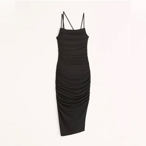 Asymmetrical Strappy Ruched Midi Dress